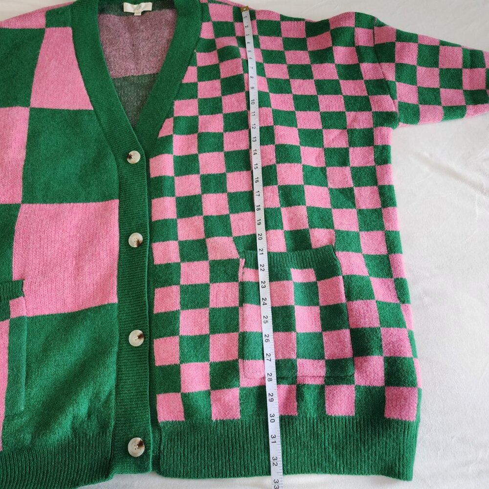 🫧🧹 WICKED Theme Pink & Green Checkered Cardigan 1X/2X - Picture 11 of 13